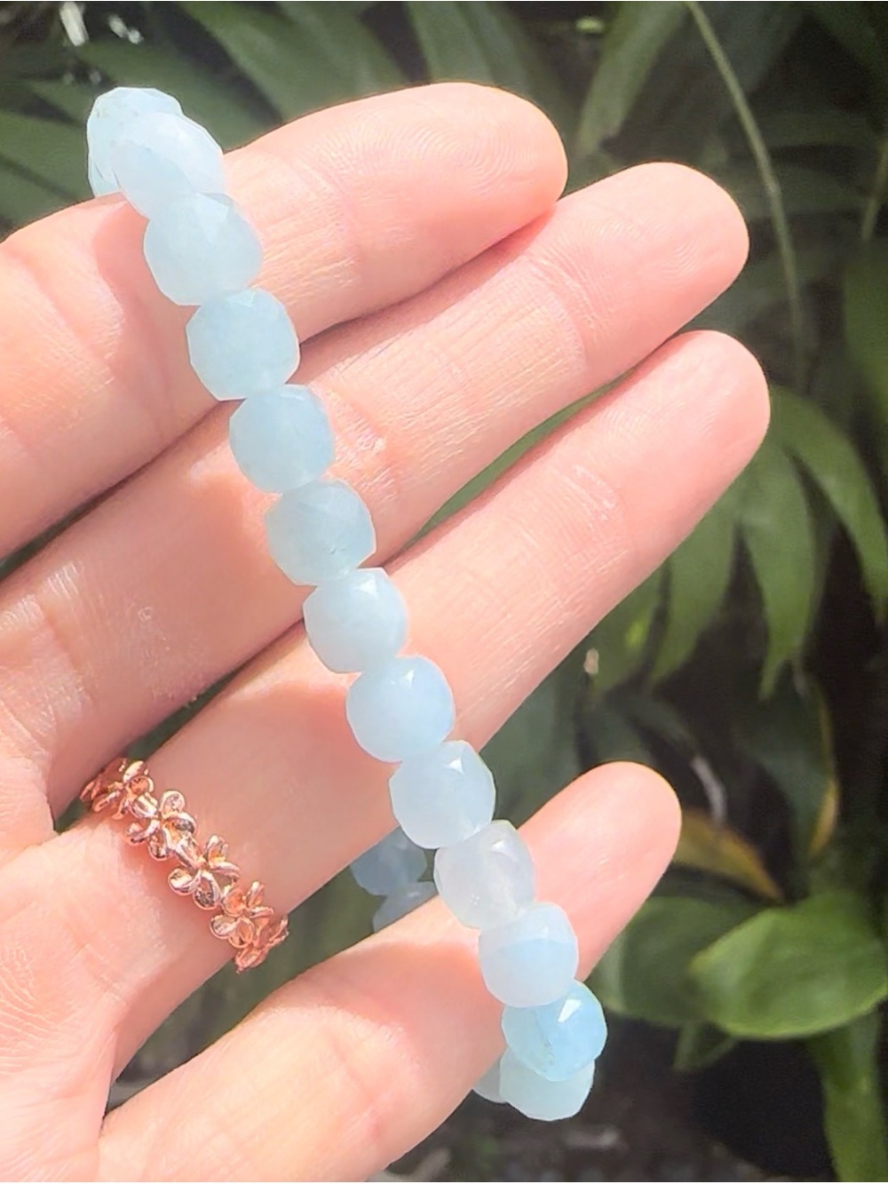 Exquisite Square Faceted Aquamarine 8mm Bracelet hand crafted in Maui